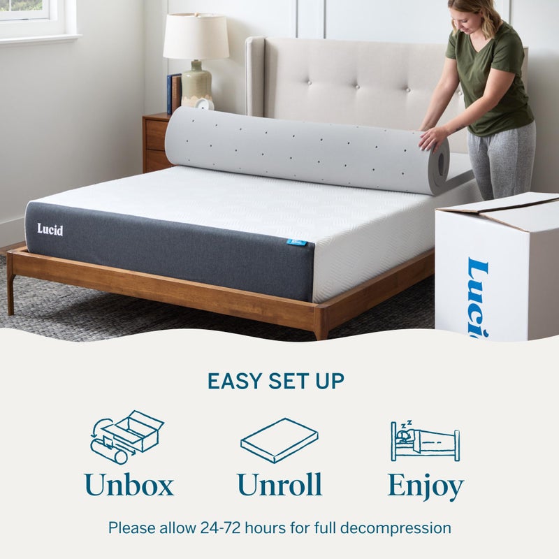 Lucid 2 Inch Ventilated Bamboo Charcoal Memory Foam Mattress Topper - Twin XL Mattress Topper - Image 5